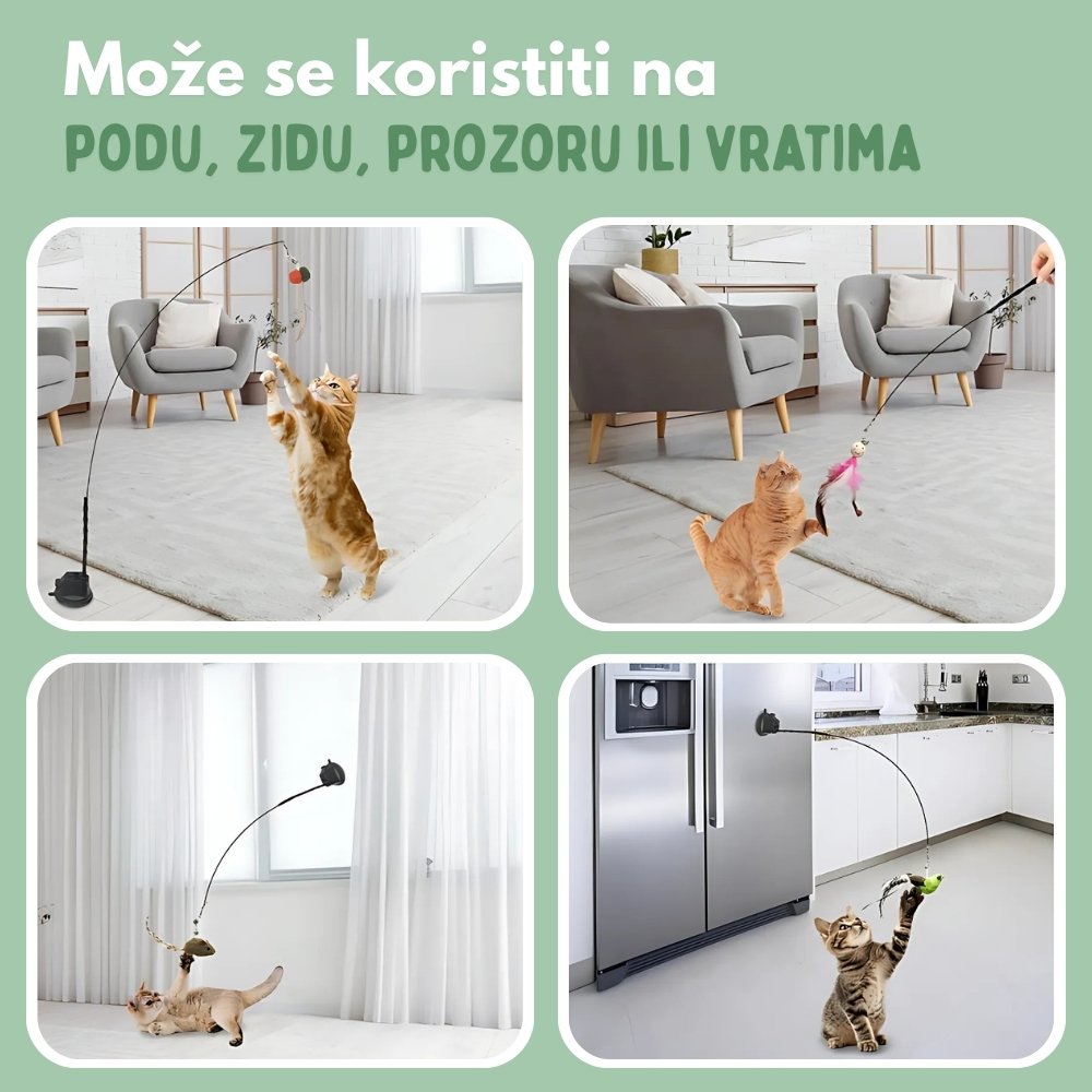 Jucărie interactivă pentru pisici cu pene, suspendată și elastică