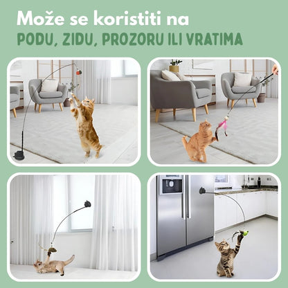 Jucărie interactivă pentru pisici cu pene, suspendată și elastică