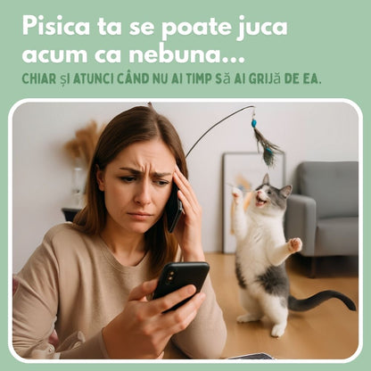 Jucărie interactivă pentru pisici cu pene, suspendată și elastică